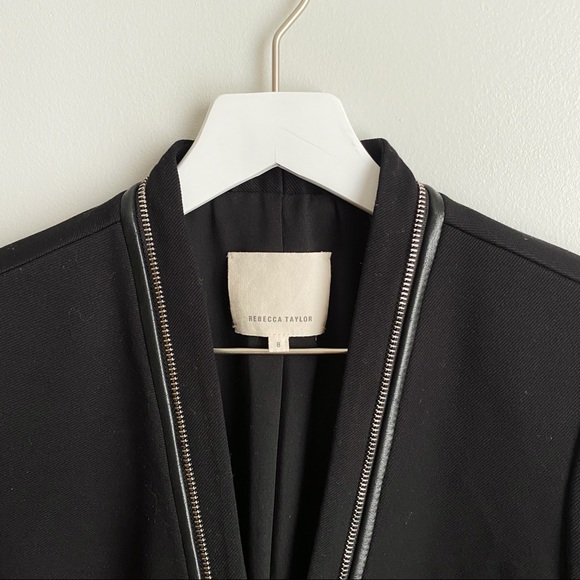 Rebecca Taylor Twill and Leather Tuxedo Blazer in Black - Picture 3 of 7